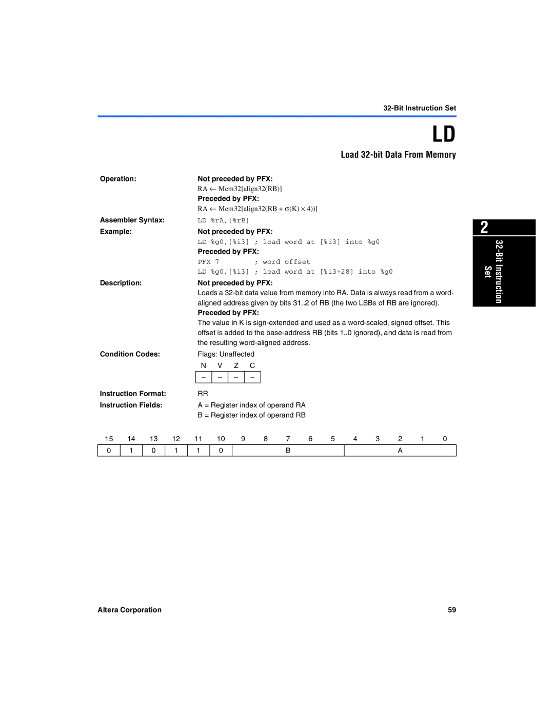 Excalibur electronic A-MNL-NIOSPROG-01.1 manual Load 32-bit Data From Memory, Word offset 