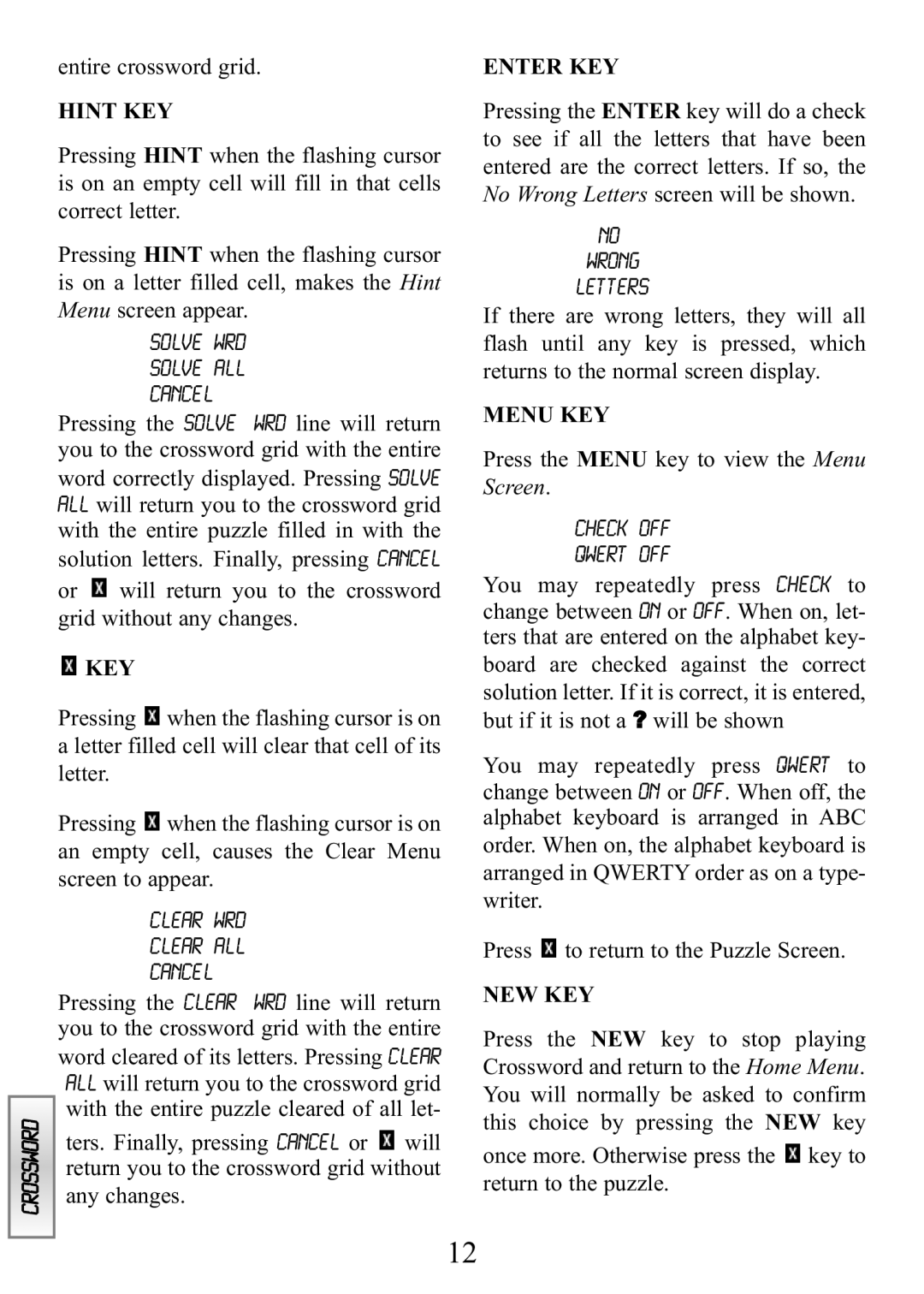 Excalibur electronic ET454 manual Entire crossword grid 