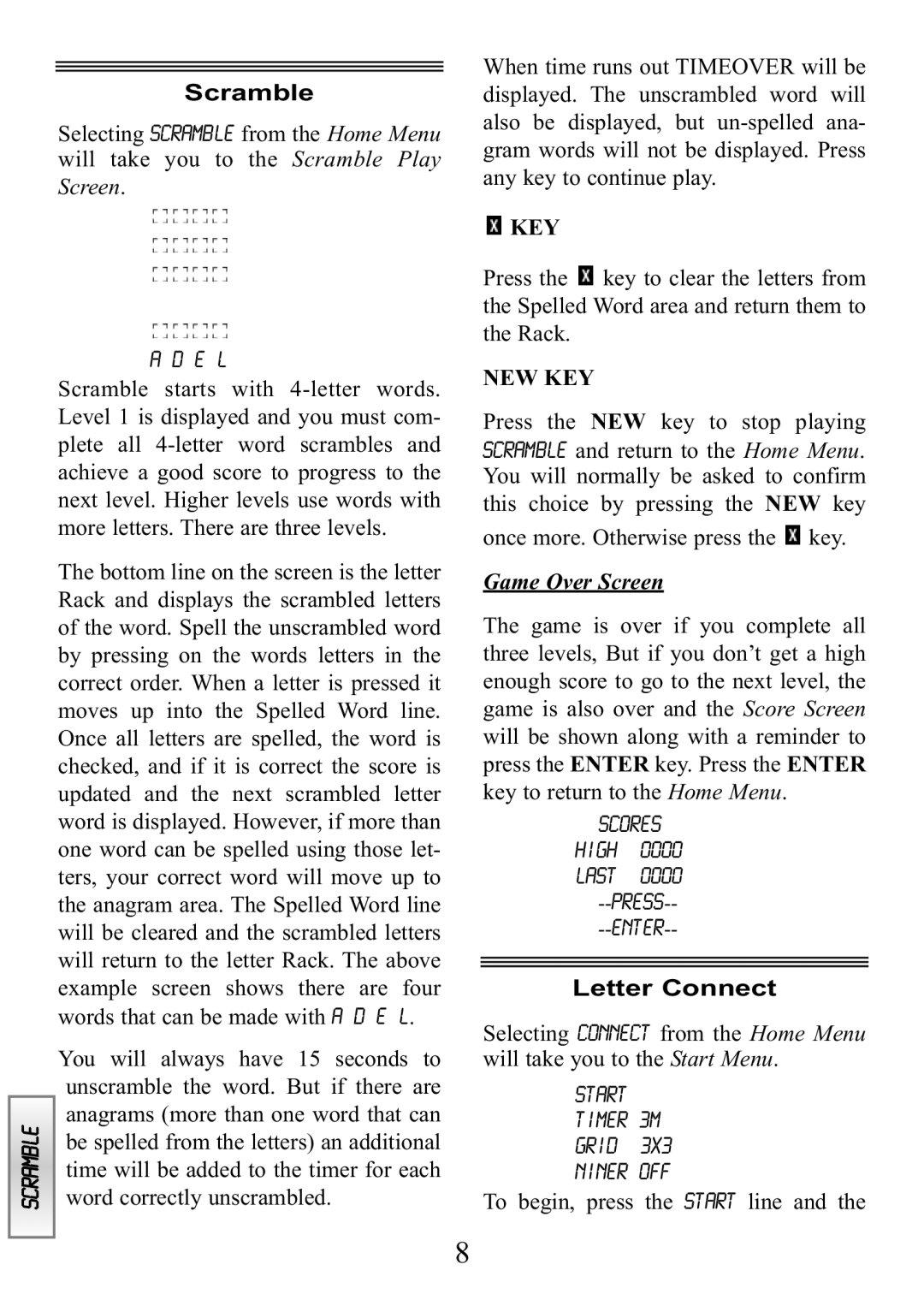 Excalibur electronic ET454 manual Scramble, Letter Connect 