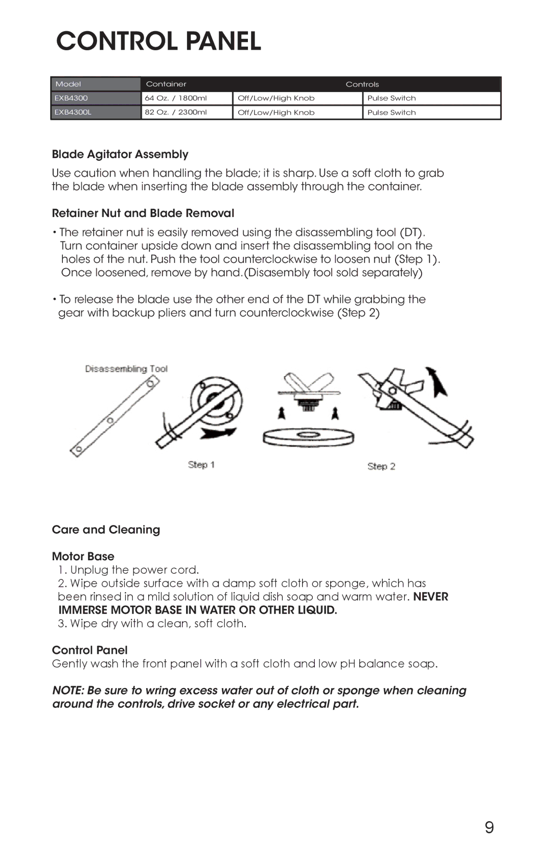 Excalibur electronic EXB4300 instruction manual Control Panel, Unplug the power cord 