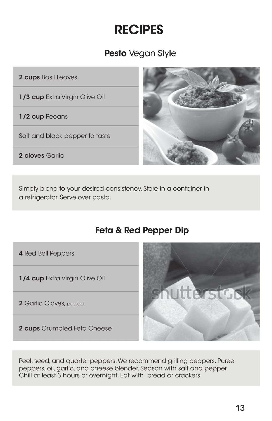 Excalibur electronic EXB4300 instruction manual Pesto Vegan Style, Feta & Red Pepper Dip, Recipes 