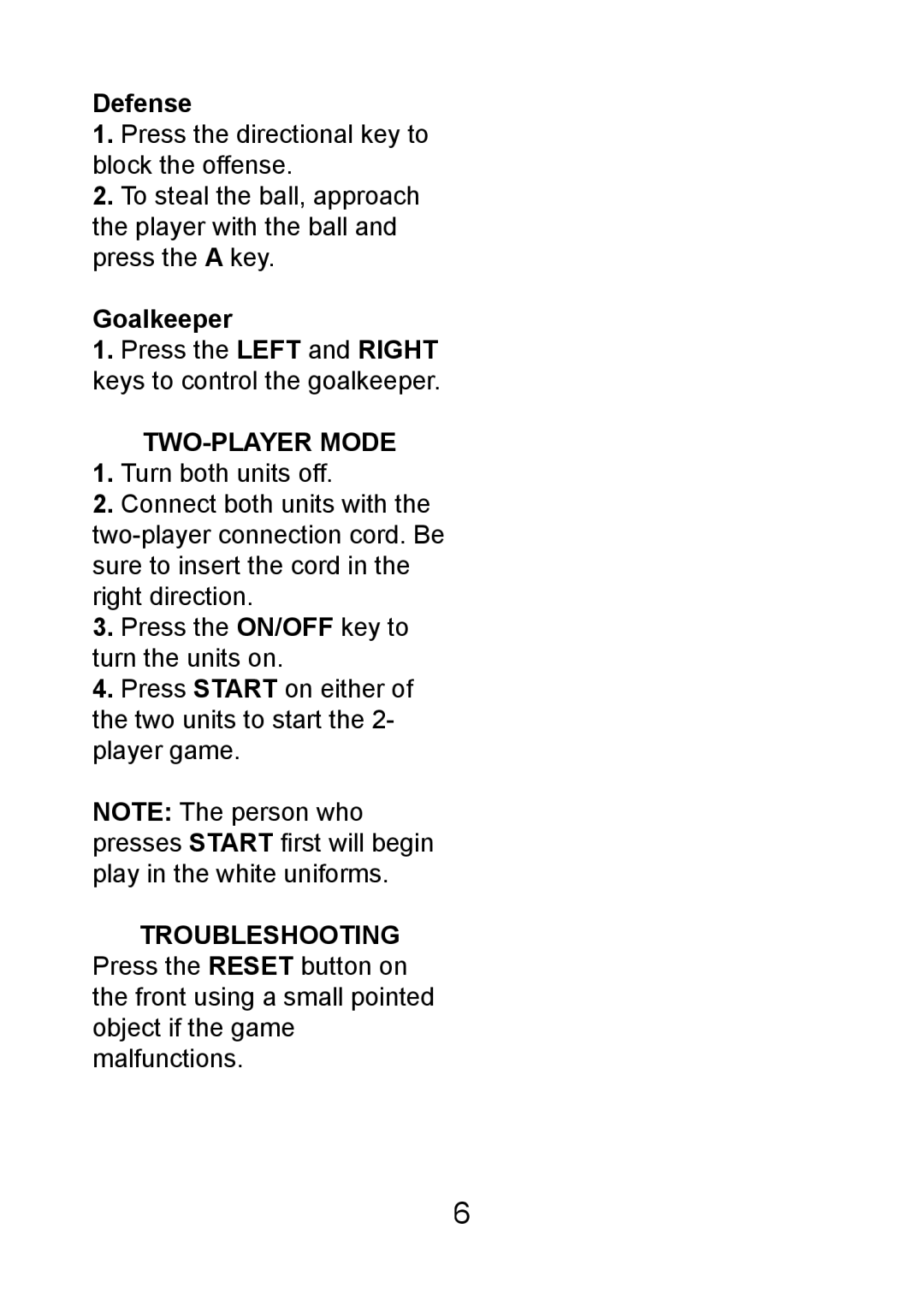 Excalibur electronic FX201 manual Defense, Goalkeeper, TWO-PLAYER Mode 