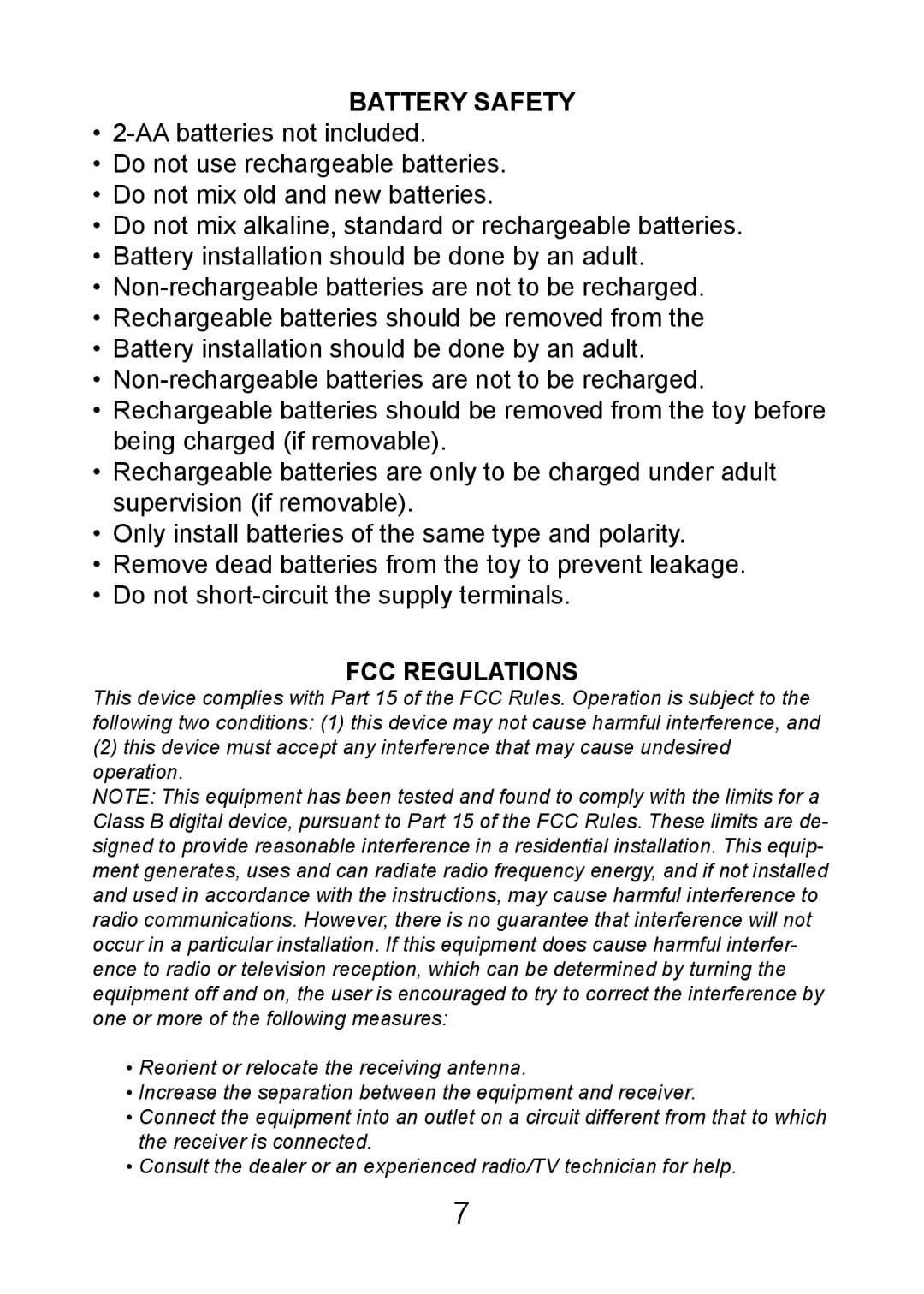 Excalibur electronic FX201 manual Battery Safety, FCC Regulations 