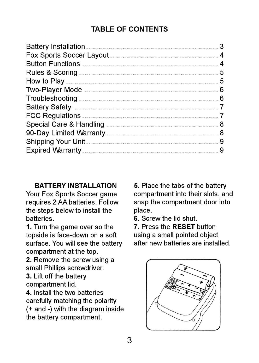 Excalibur electronic FX201 manual Table Of Contents 