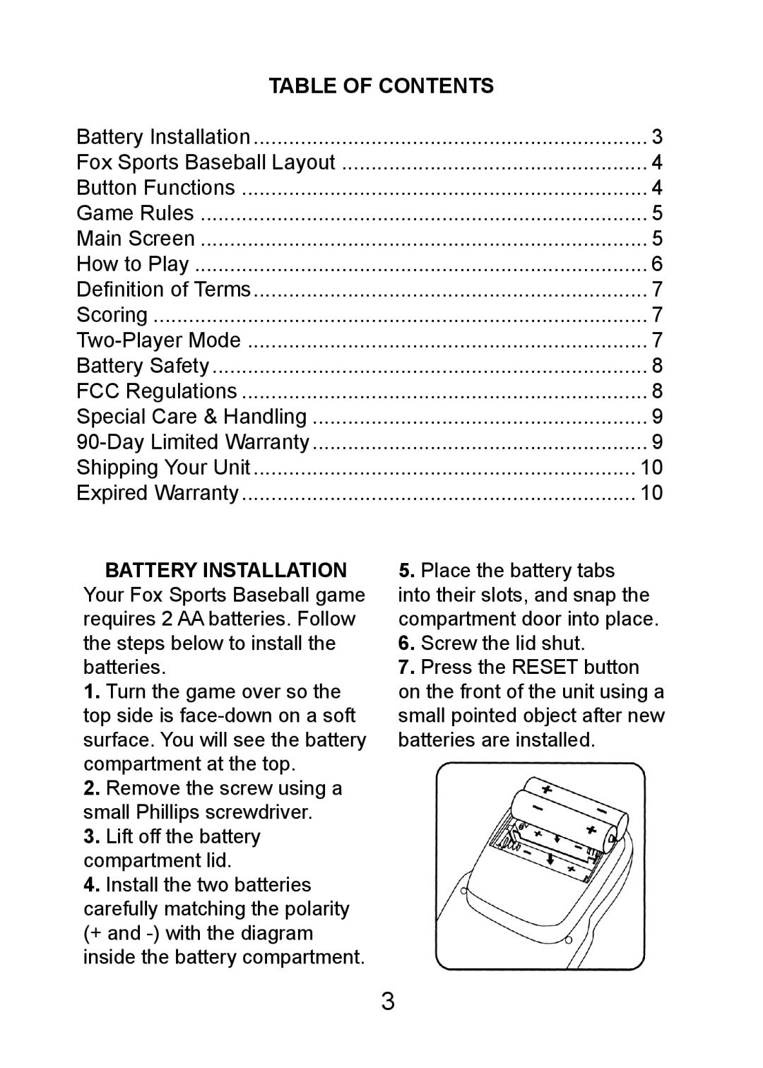 Excalibur electronic FX202 manual Table of Contents 