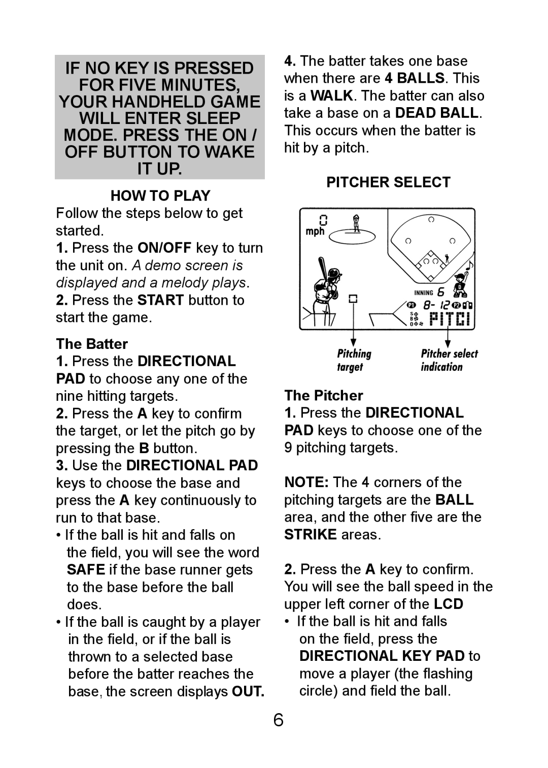 Excalibur electronic FX202 manual HOW to Play Follow the steps below to get started, Pitcher Select 