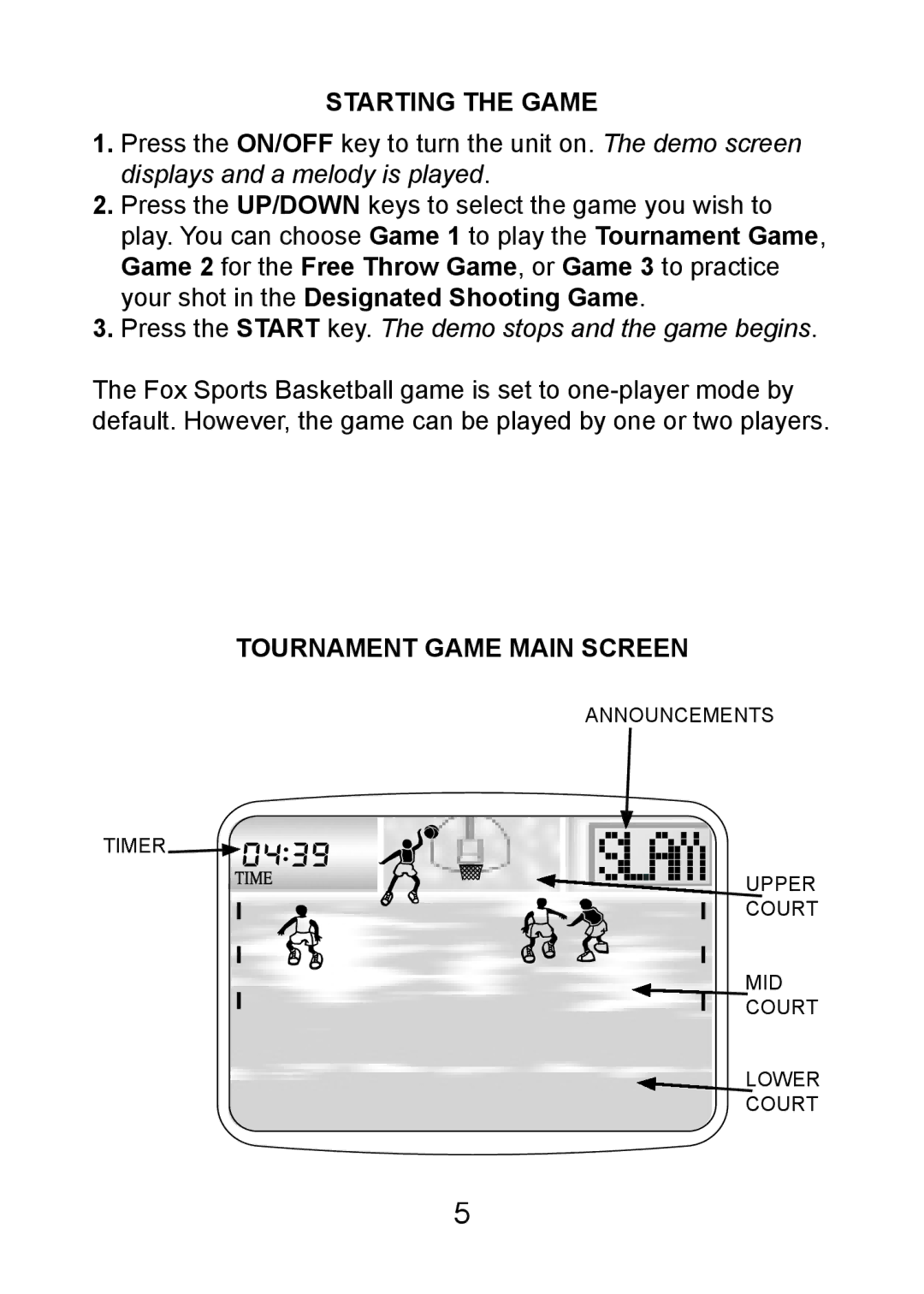 Excalibur electronic FX203 manual Starting the Game, Tournament Game Main Screen 