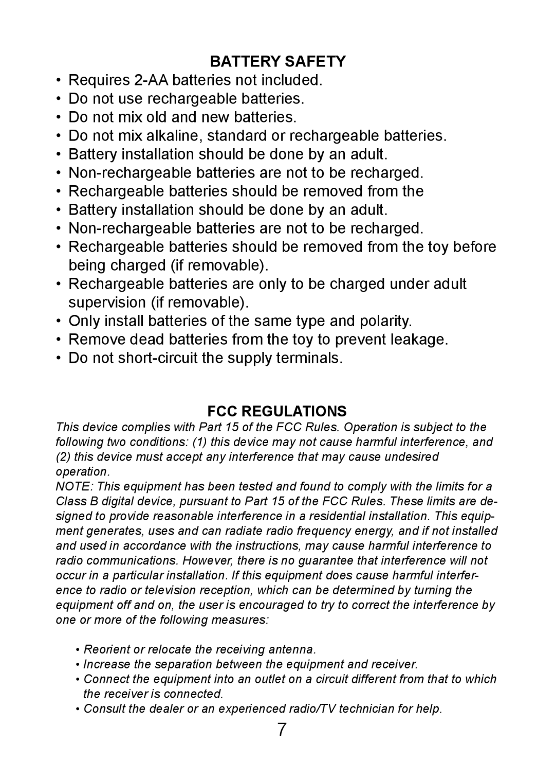 Excalibur electronic FX204 manual Battery Safety, FCC Regulations 