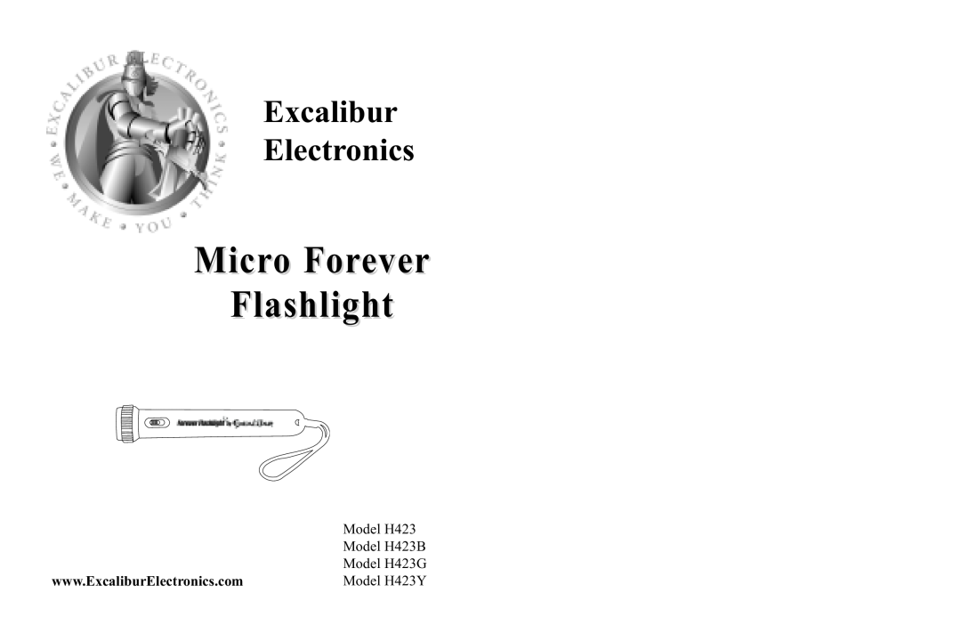 Excalibur electronic H423B, H423Y manual Micro Forever Flashlight, Excalibur Electronics, Model H423G 