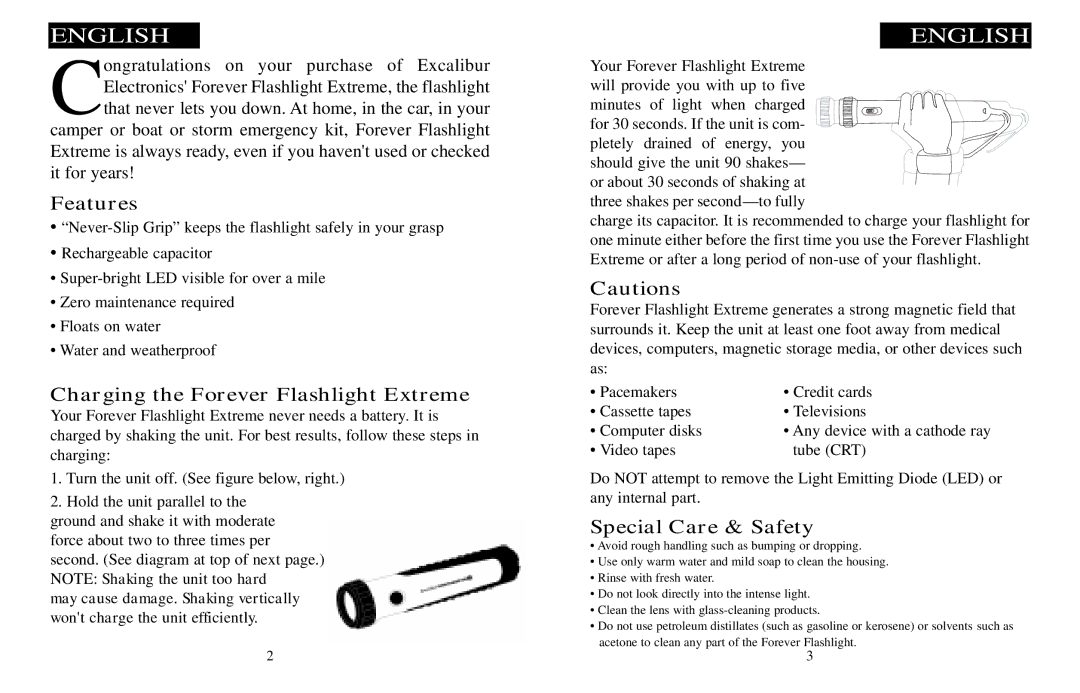 Excalibur electronic H522 manual Features, Special Care & Safety 