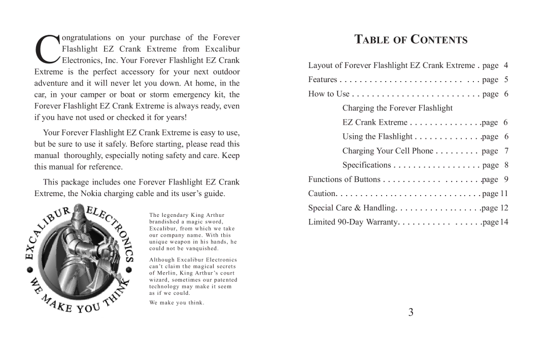 Excalibur electronic H623 manual Table of Contents 