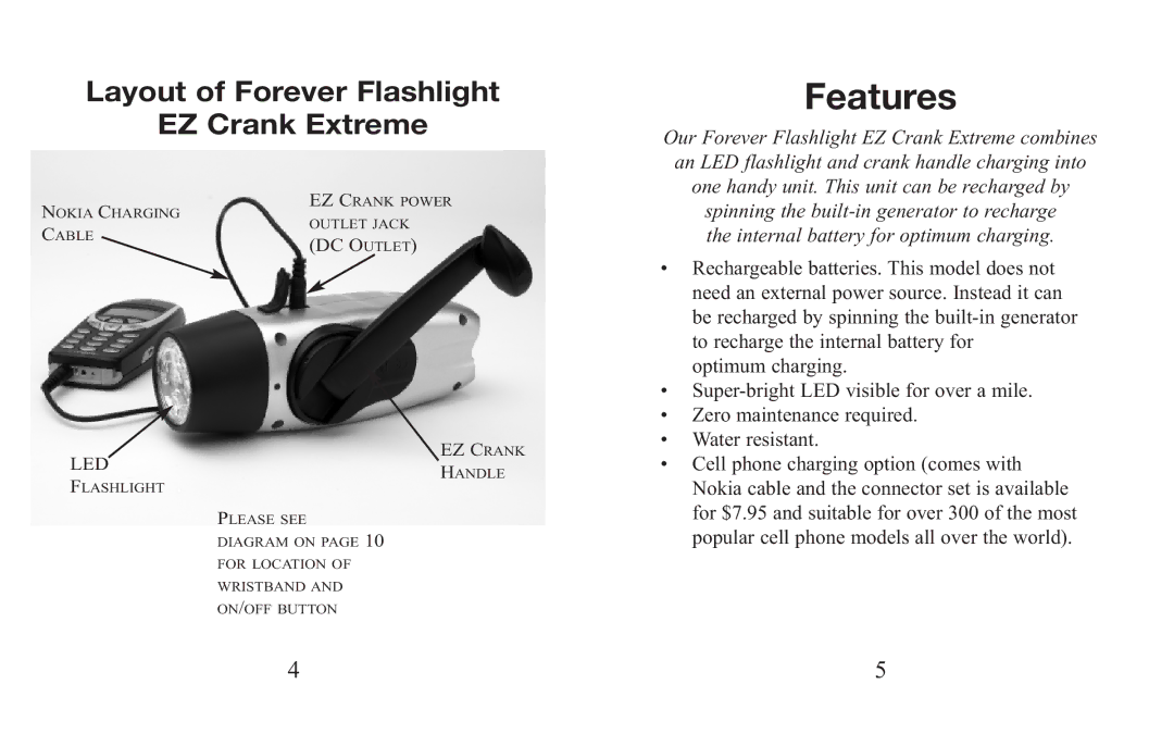 Excalibur electronic H623 manual Features, Layout of Forever Flashlight EZ Crank Extreme 