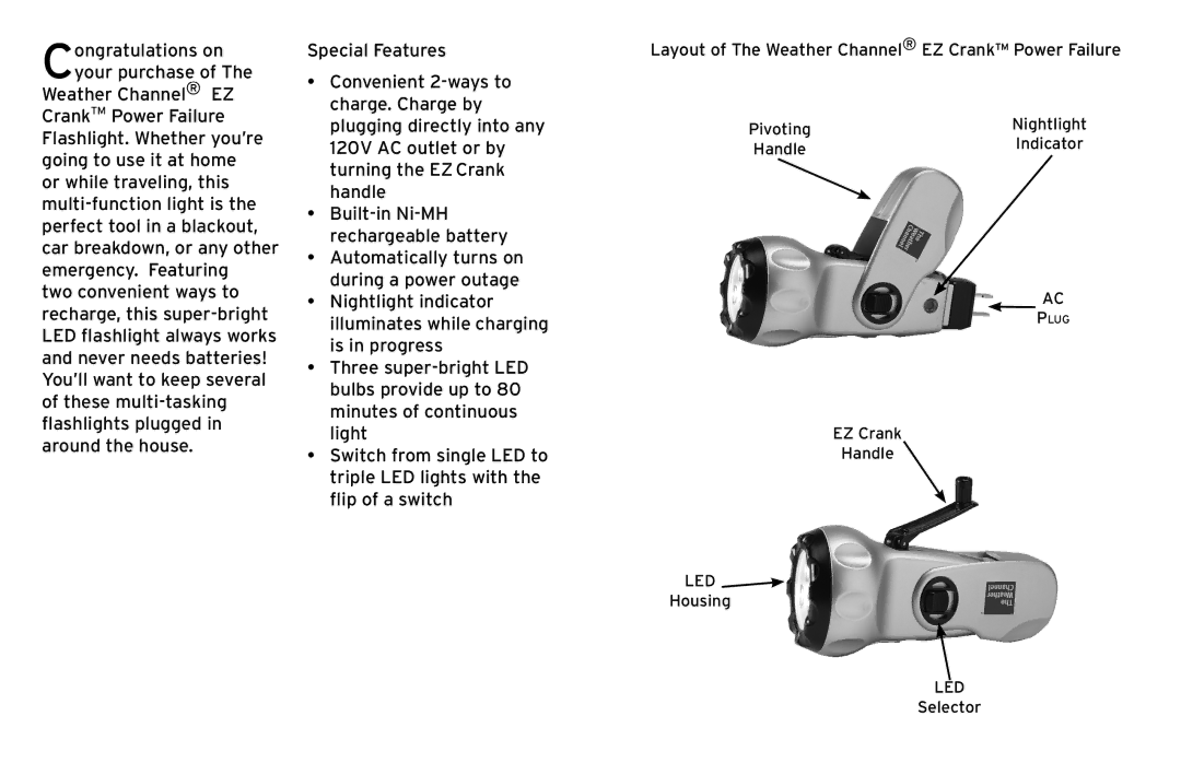 Excalibur electronic H632S-WC manual Layout of The Weather Channel EZ Crank Power Failure 