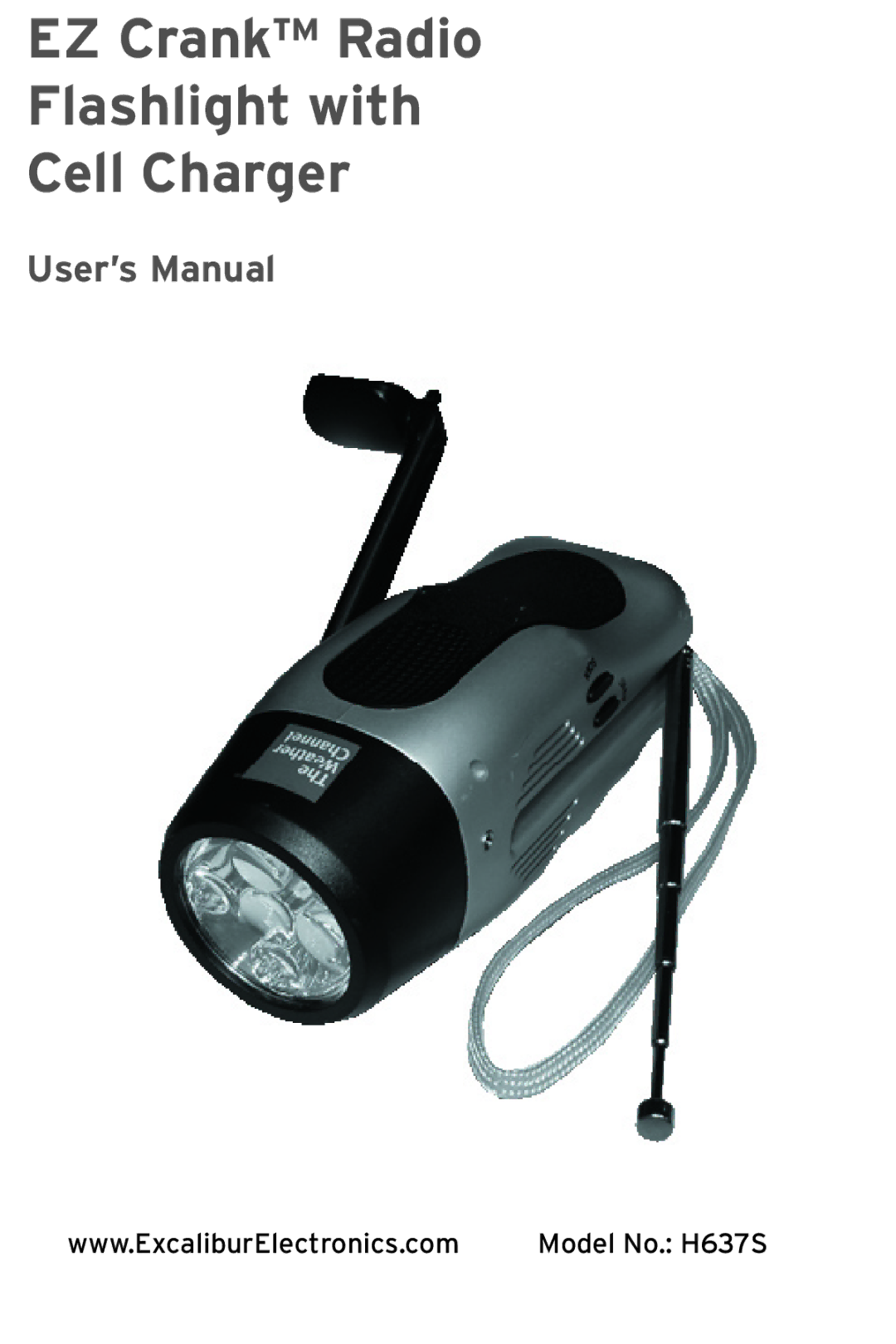 Excalibur electronic H637S user manual EZ Crank Radio Flashlight with Cell Charger 