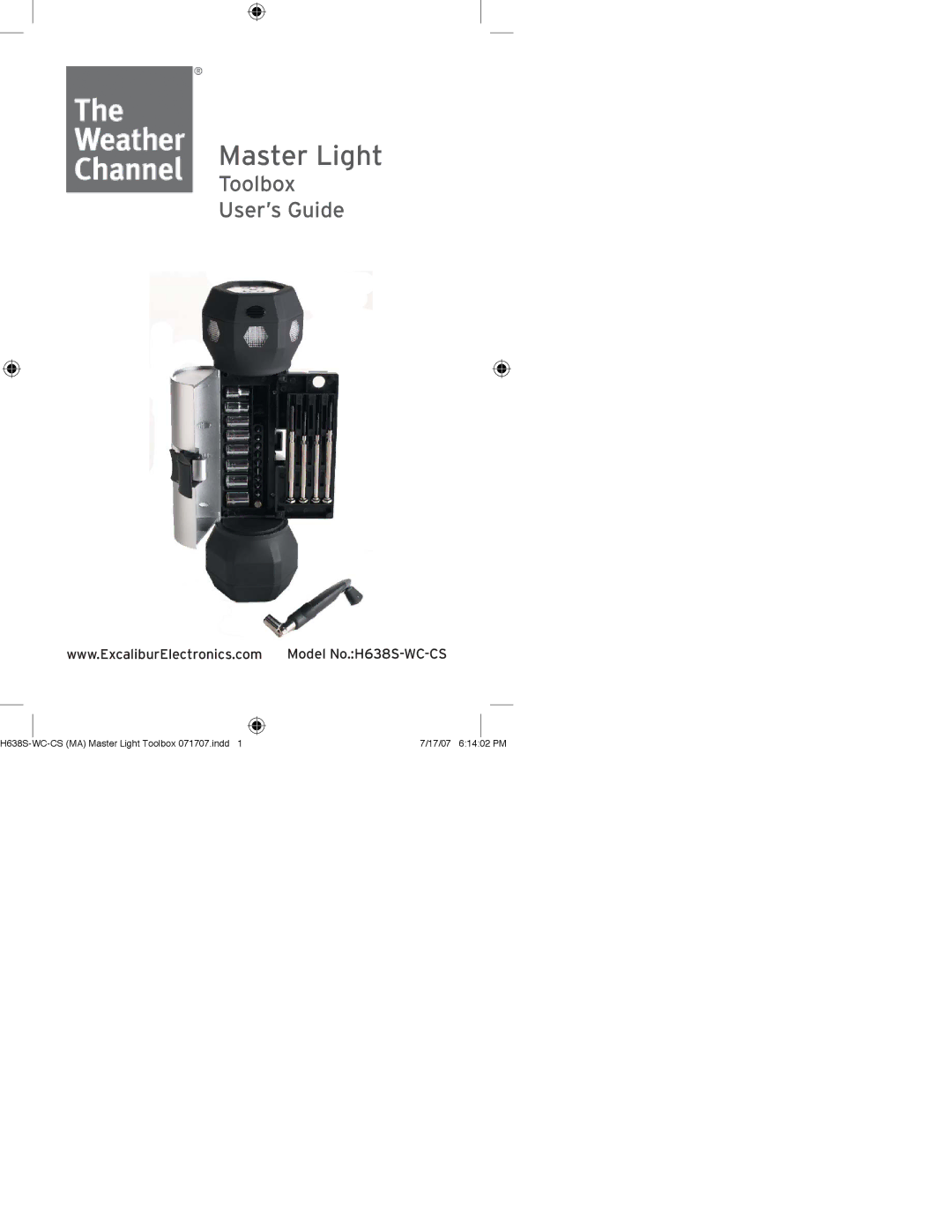 Excalibur electronic H638S-WC-CS manual Master Light, Toolbox User’s Guide 