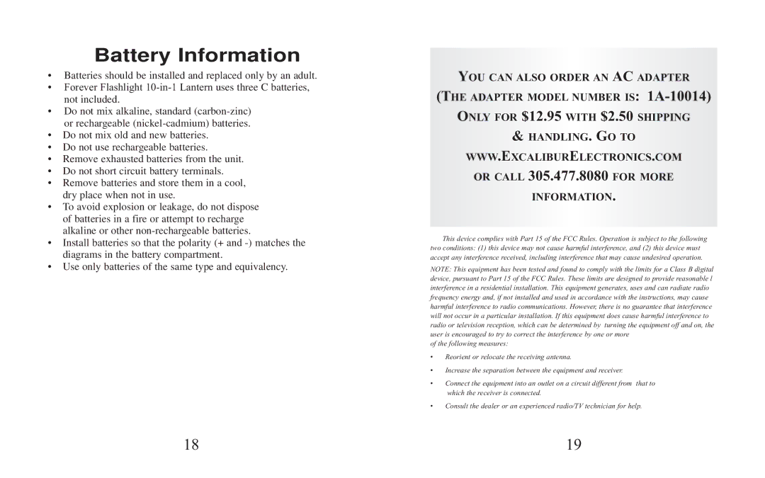 Excalibur electronic H691 manual Battery Information 