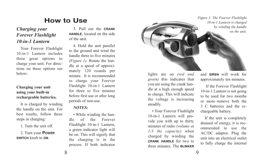 Excalibur electronic H691 manual How to Use, Charging your, Forever Flashlight, 10-in-1 Lantern 