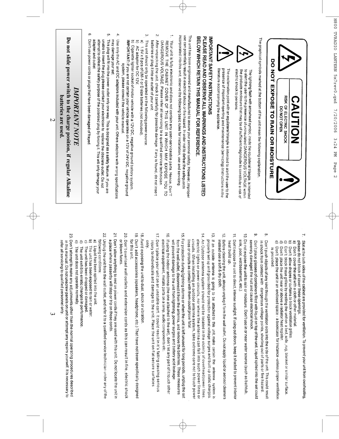 Excalibur electronic H800 manual Important Note 