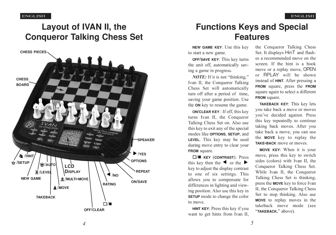 Excalibur electronic manual Layout of Ivan II, Conqueror Talking Chess Set, Functions Keys and Special Features, Rplay 