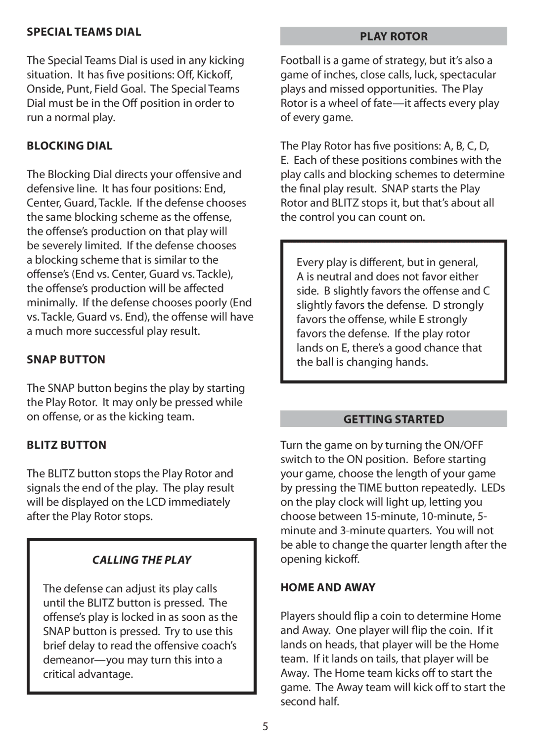 Excalibur electronic NF-06 manual Special Teams Dial, Blocking Dial, Snap Button, Blitz Button, Play Rotor, Getting Started 