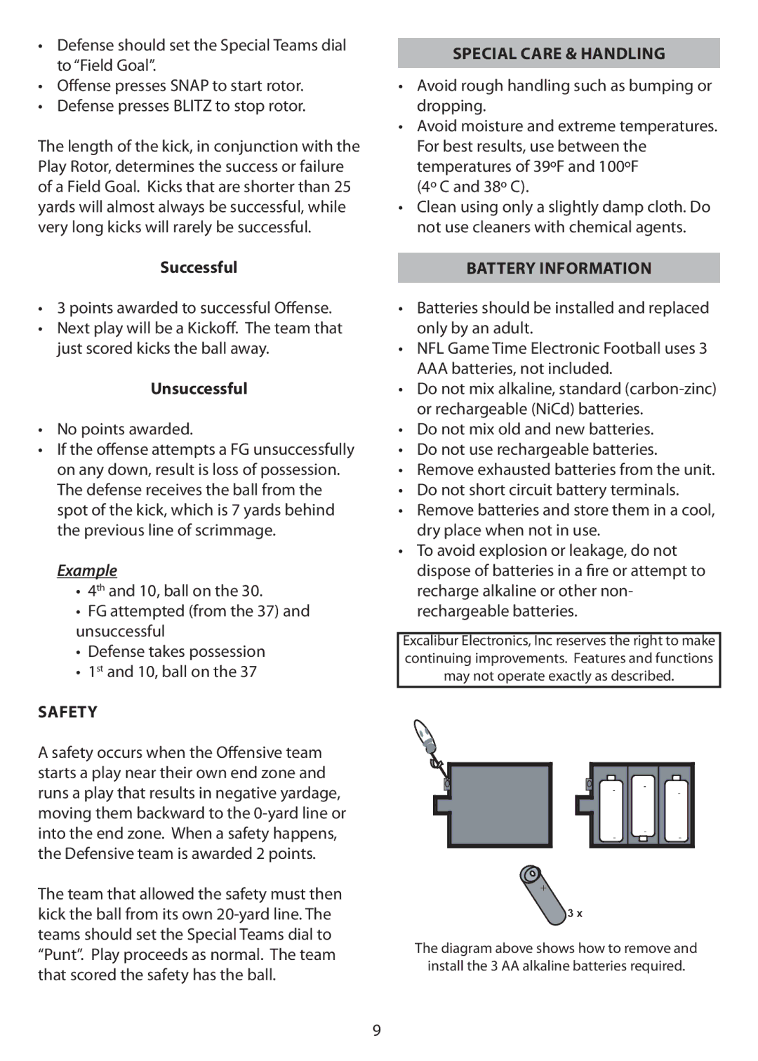 Excalibur electronic NF-06 manual Successful, Unsuccessful, Safety, Special Care & Handling 