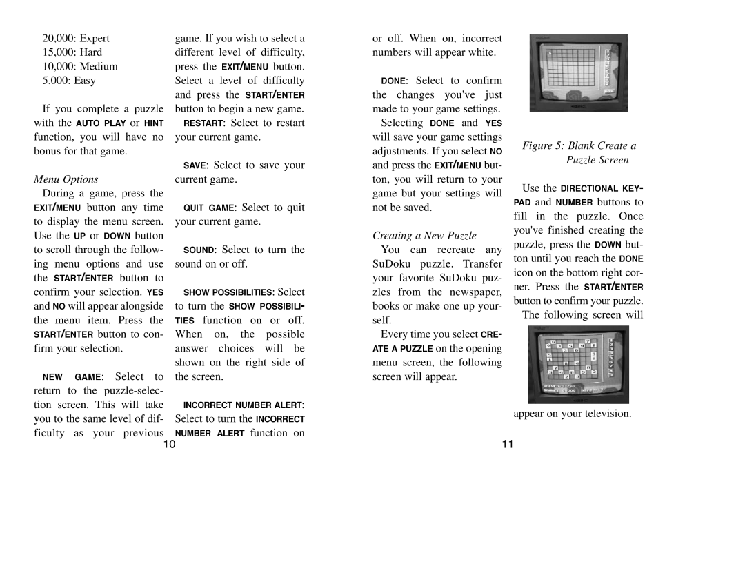 Excalibur electronic NY90 manual Menu Options, Creating a New Puzzle 