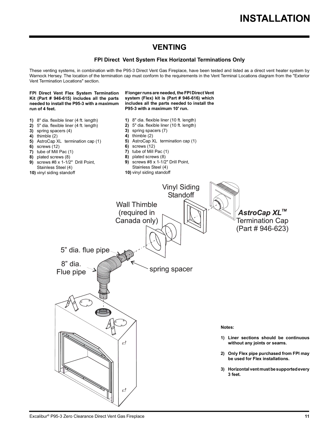 Excalibur electronic P95-LP3, P95-NG3 installation manual Venting, FPI Direct Vent System Flex Horizontal Terminations Only 