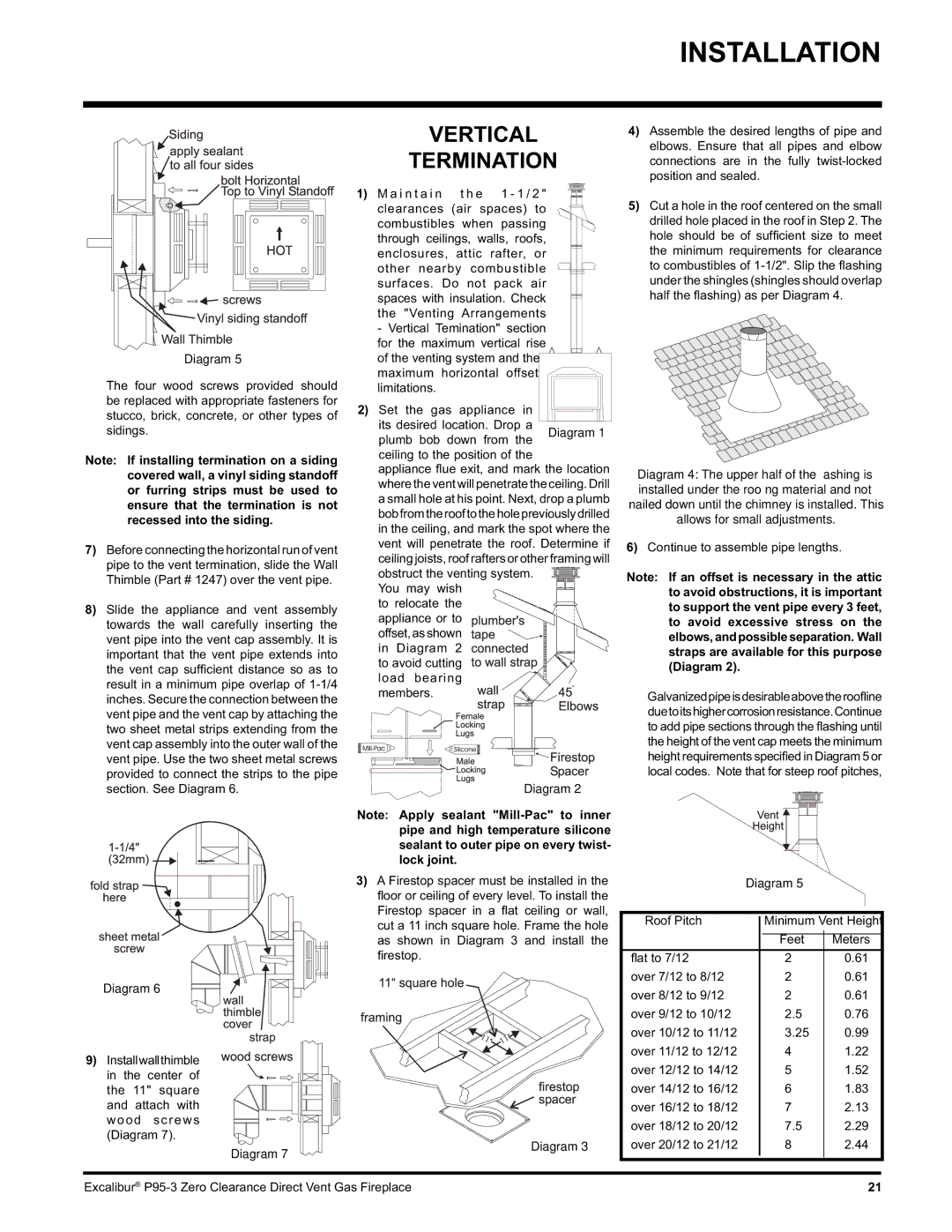 Excalibur electronic P95-LP3, P95-NG3 installation manual Vertical Termination, Continue to assemble pipe lengths 