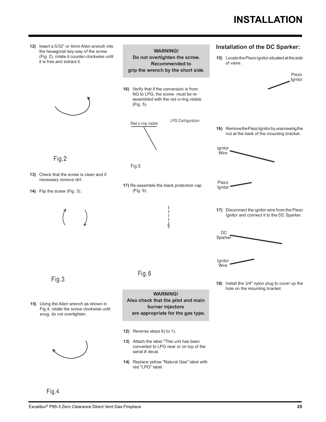 Excalibur electronic P95-LP3, P95-NG3 installation manual Installation of the DC Sparker 