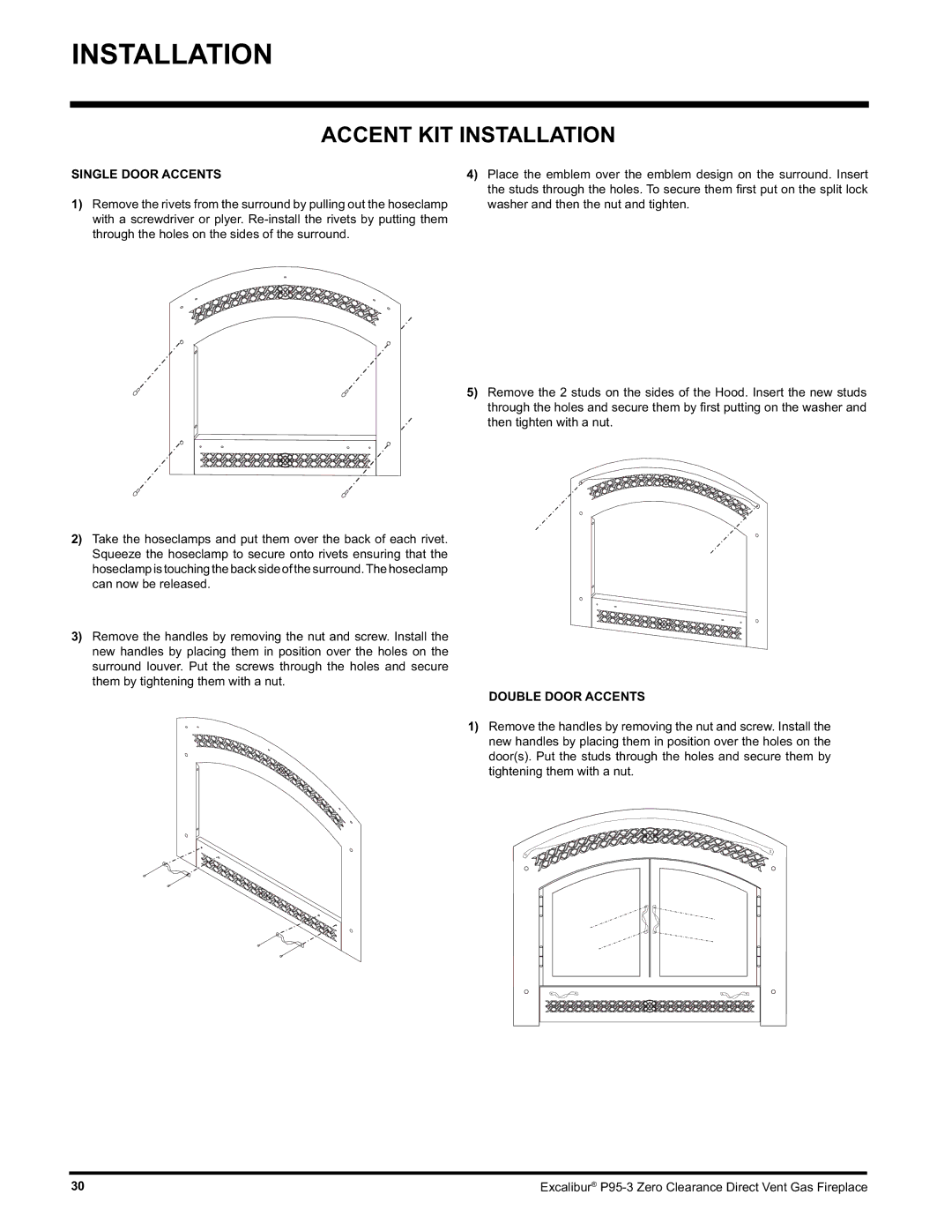 Excalibur electronic P95-NG3, P95-LP3 installation manual Accent KIT Installation, Single Door Accents 