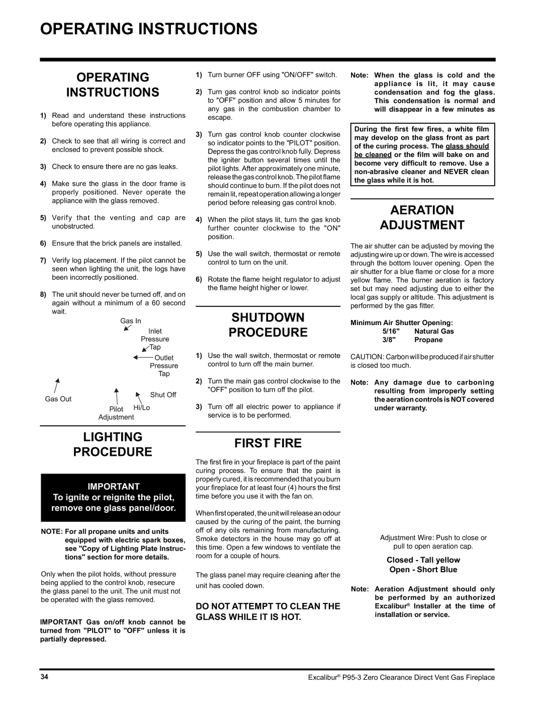 Excalibur electronic P95-NG3, P95-LP3 installation manual Operating Instructions 