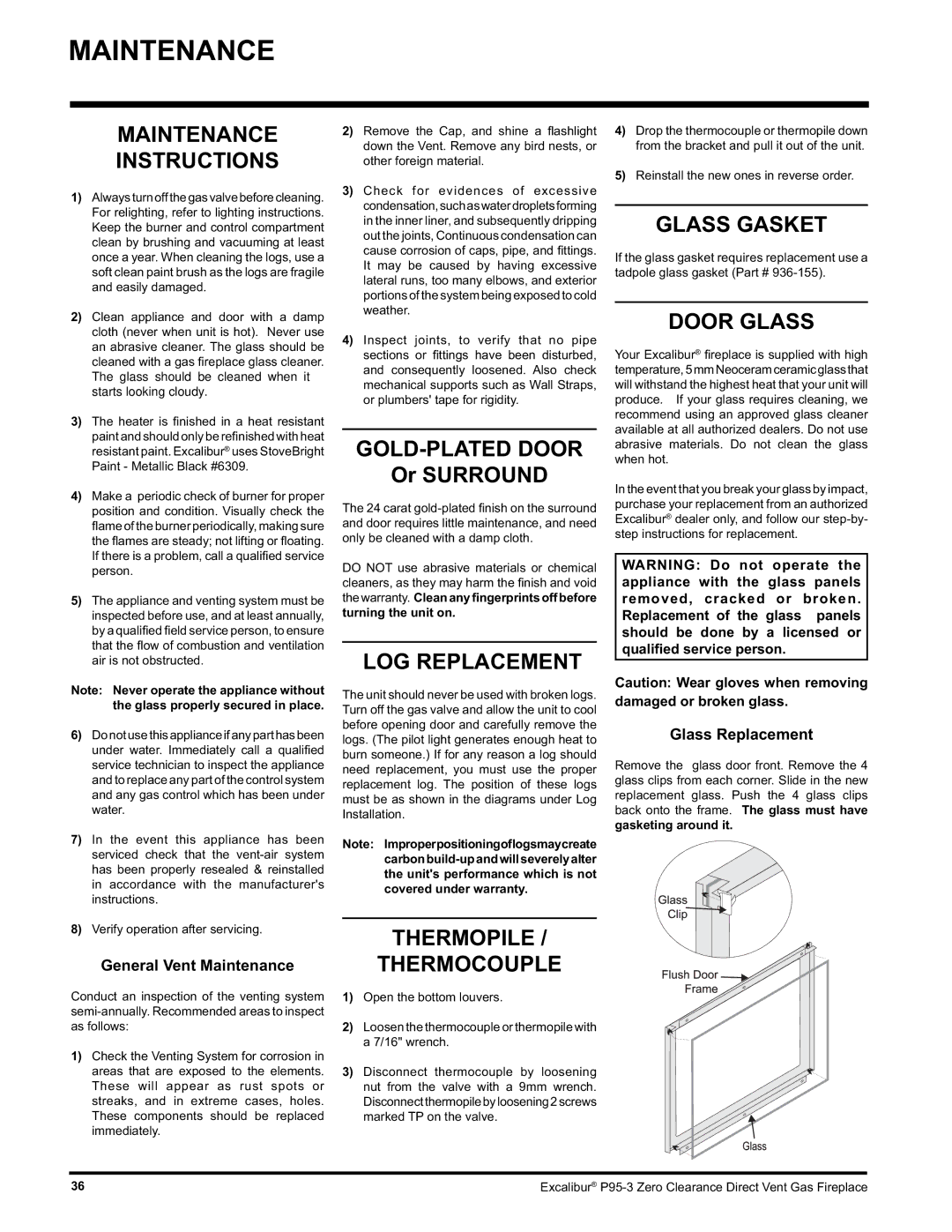 Excalibur electronic P95-NG3, P95-LP3 installation manual Maintenance 