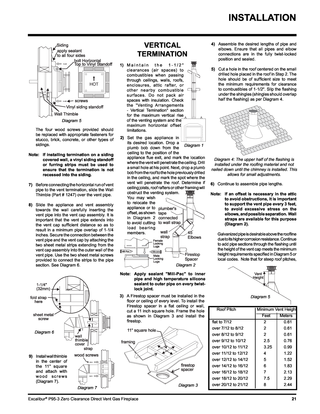 Excalibur electronic P95-LP3, P95-NG3 installation manual Installation, Vertical Termination, Diagram 