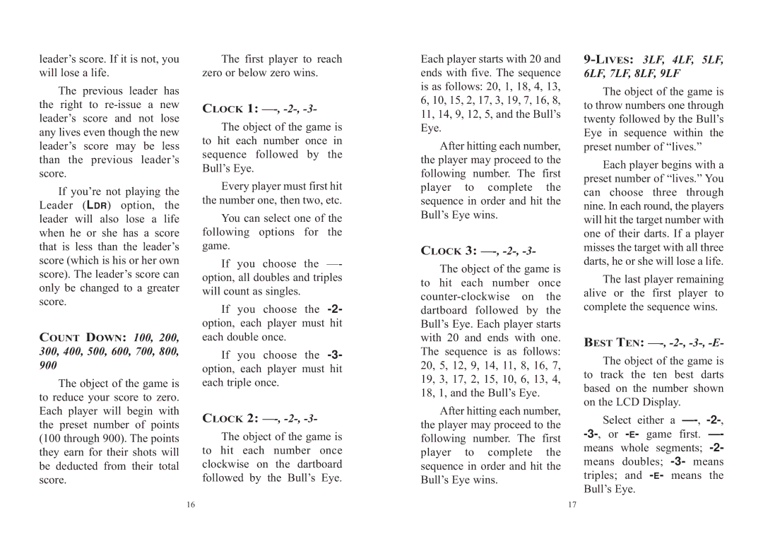 Excalibur electronic PL13-2 Clock 1 --, -2-, -3- The object of the game is, Clock 2 --, -2-, -3- The object of the game is 