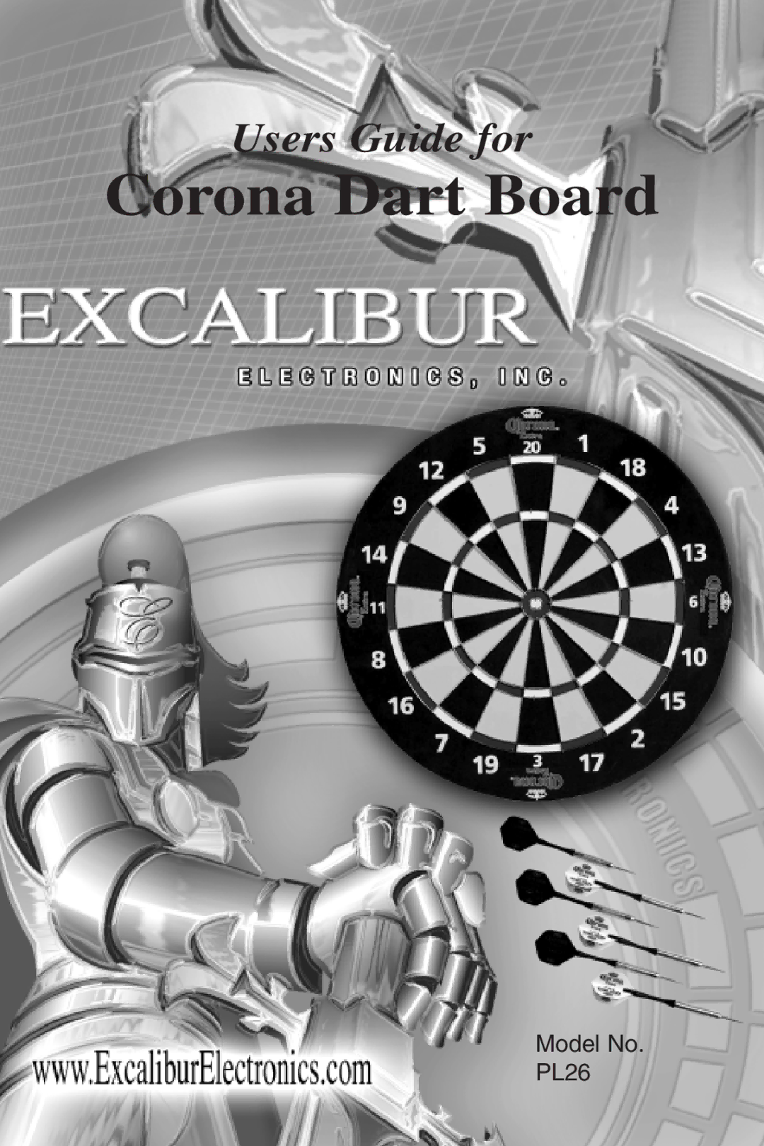 Excalibur electronic manual Corona Dart Board, Model No. PL26 