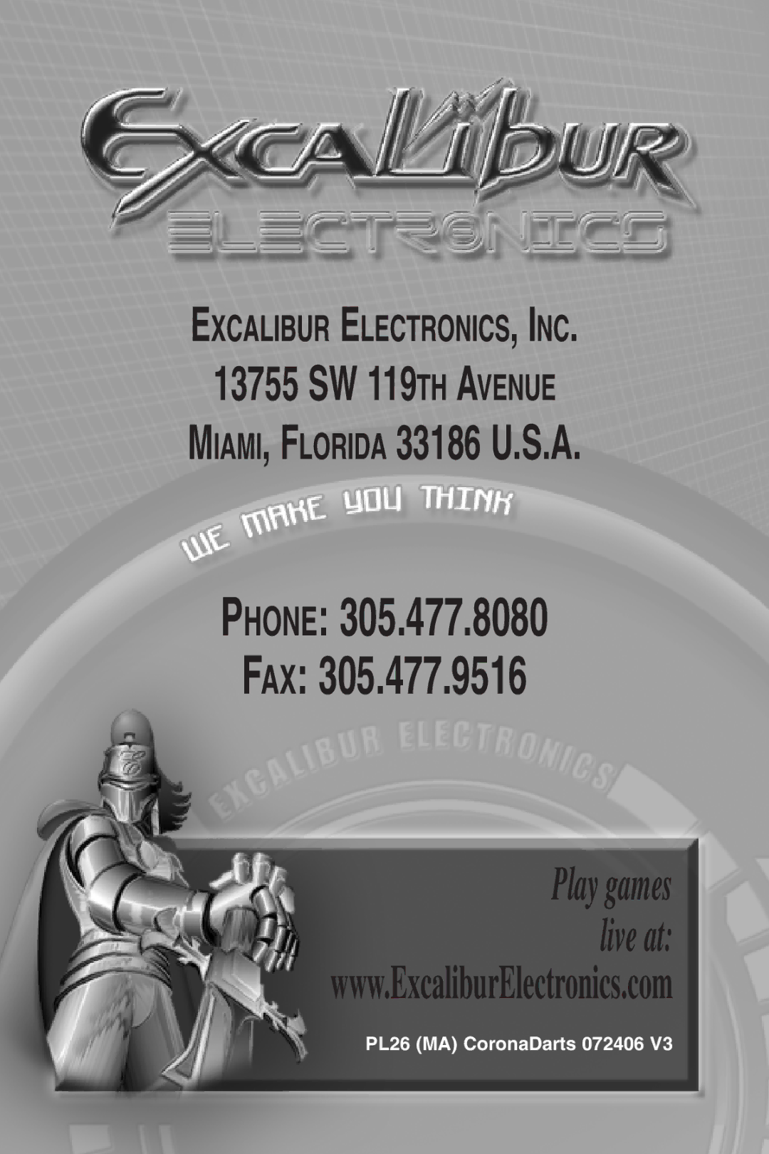 Excalibur electronic PL26 manual Phone FAX 