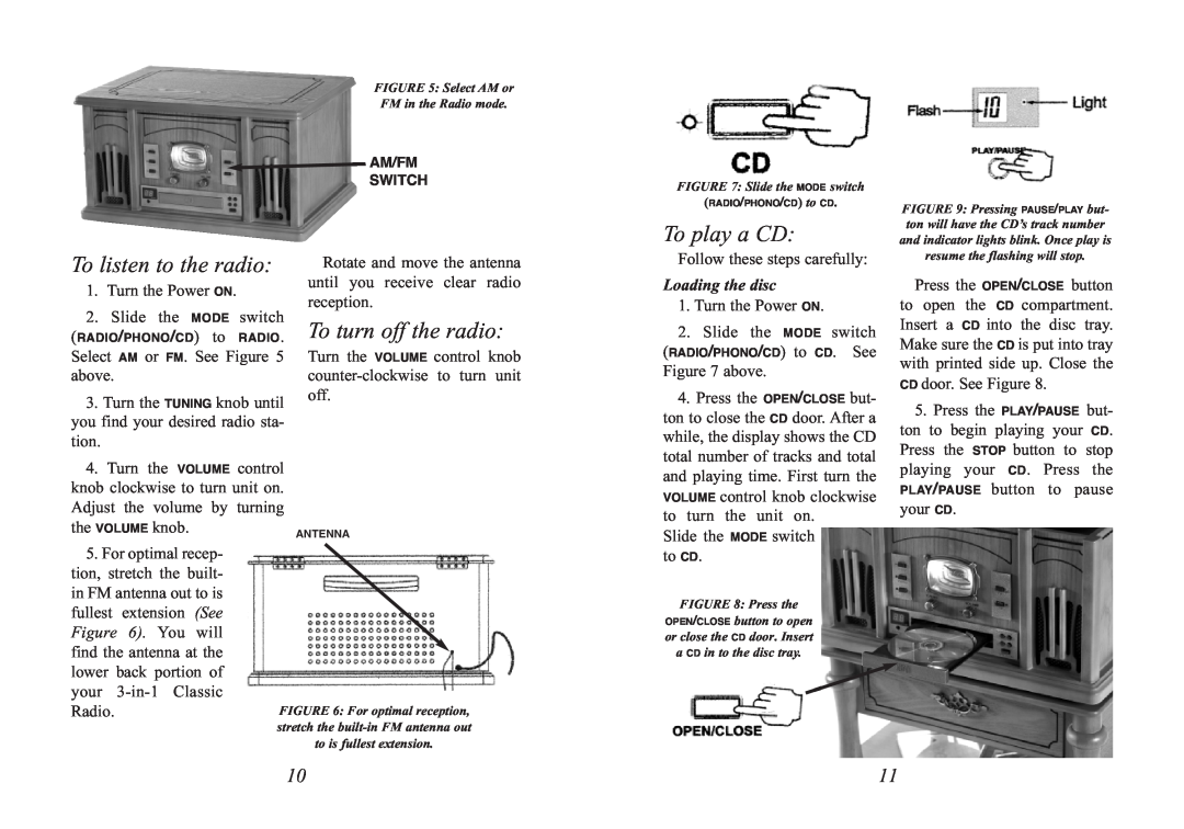 Excalibur electronic RD54 manual To listen to the radio, To turn off the radio, To play a CD, Loading the disc, You will 