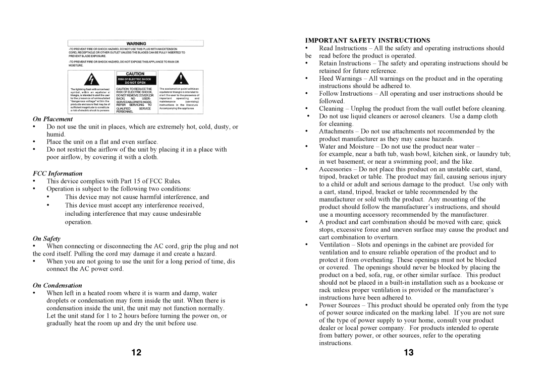 Excalibur electronic RD66 manual On Placement 