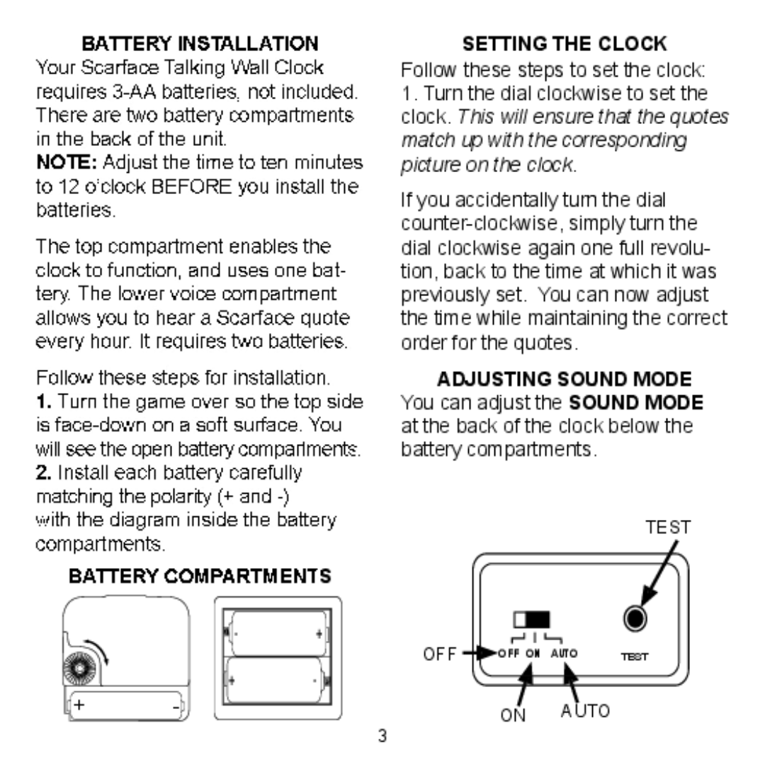 Excalibur electronic SF23 manual Setting the Clock 