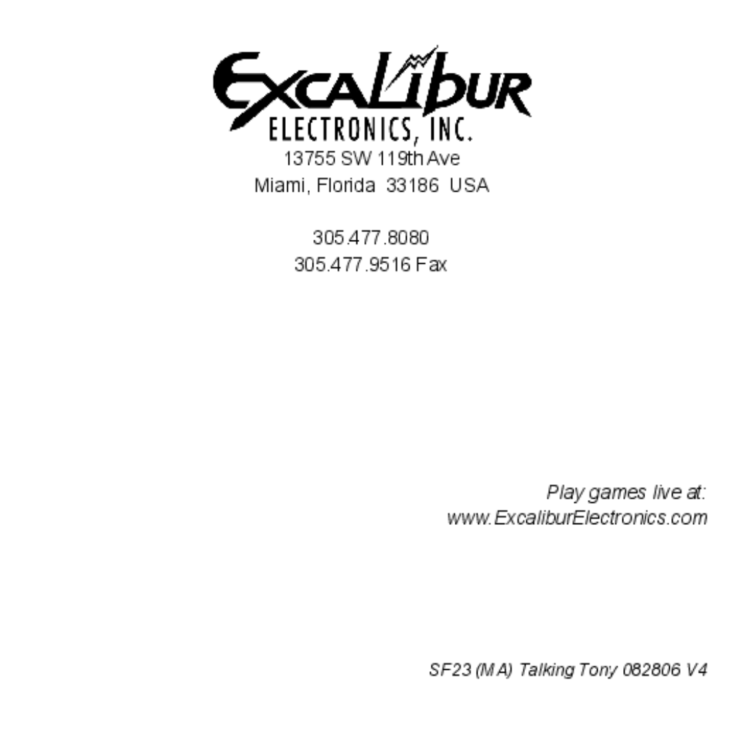 Excalibur electronic SF23 manual Play games live at 