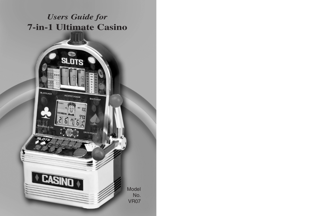 Excalibur electronic manual Model No VR07, 7-in-1 Ultimate Casino, Users Guide for 