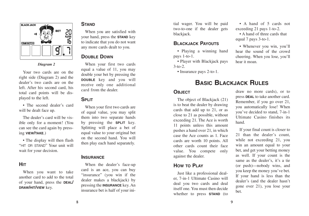 Excalibur electronic VR07 manual Basic Blackjack Rules 