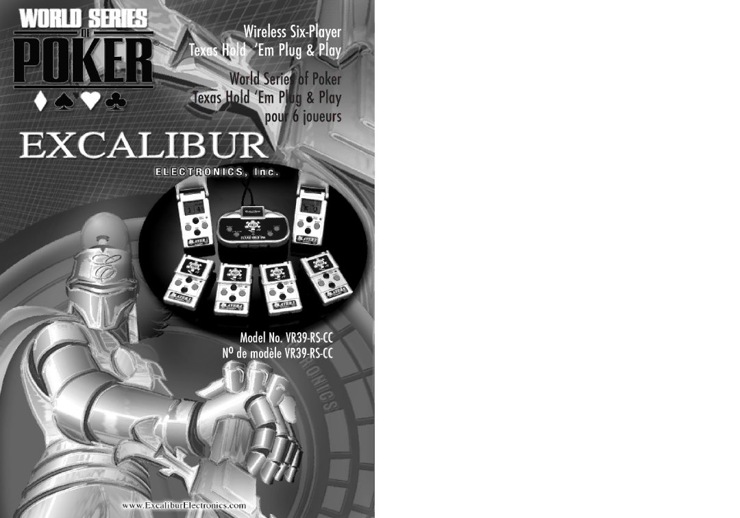 Excalibur electronic WR39-RS-CC manual Wireless Six-Player Texas Hold ‘Em Plug & Play 