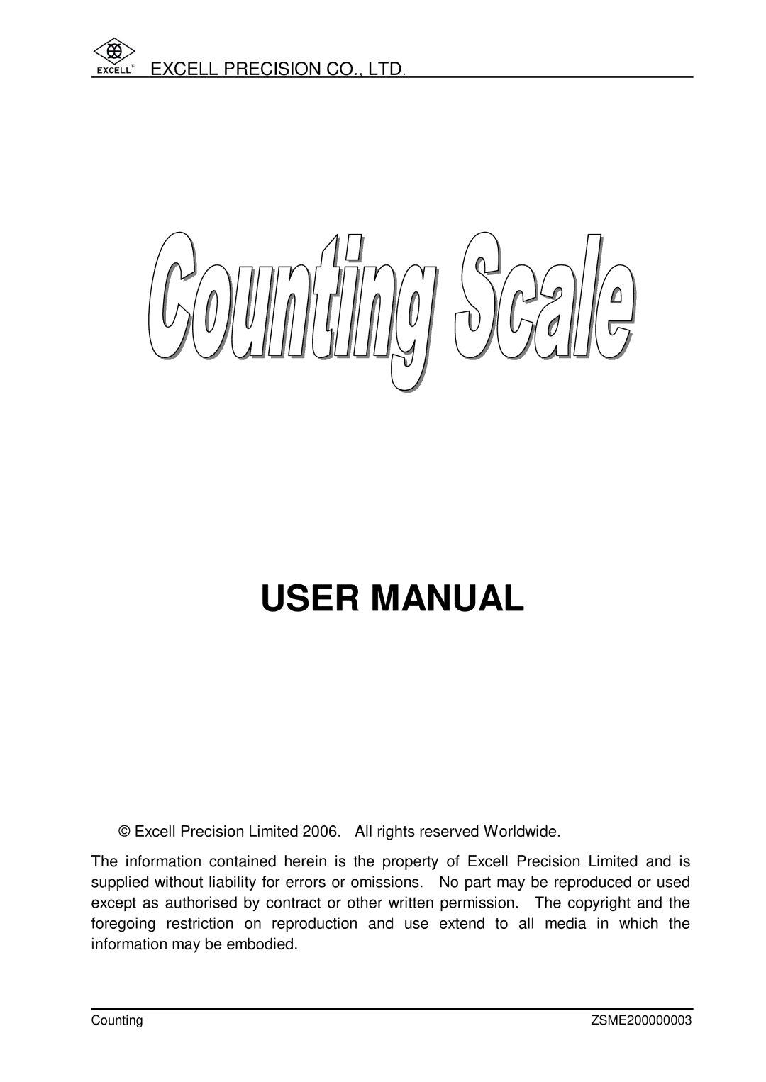 Excell Precision Counting Scale user manual Counting ZSME200000003 