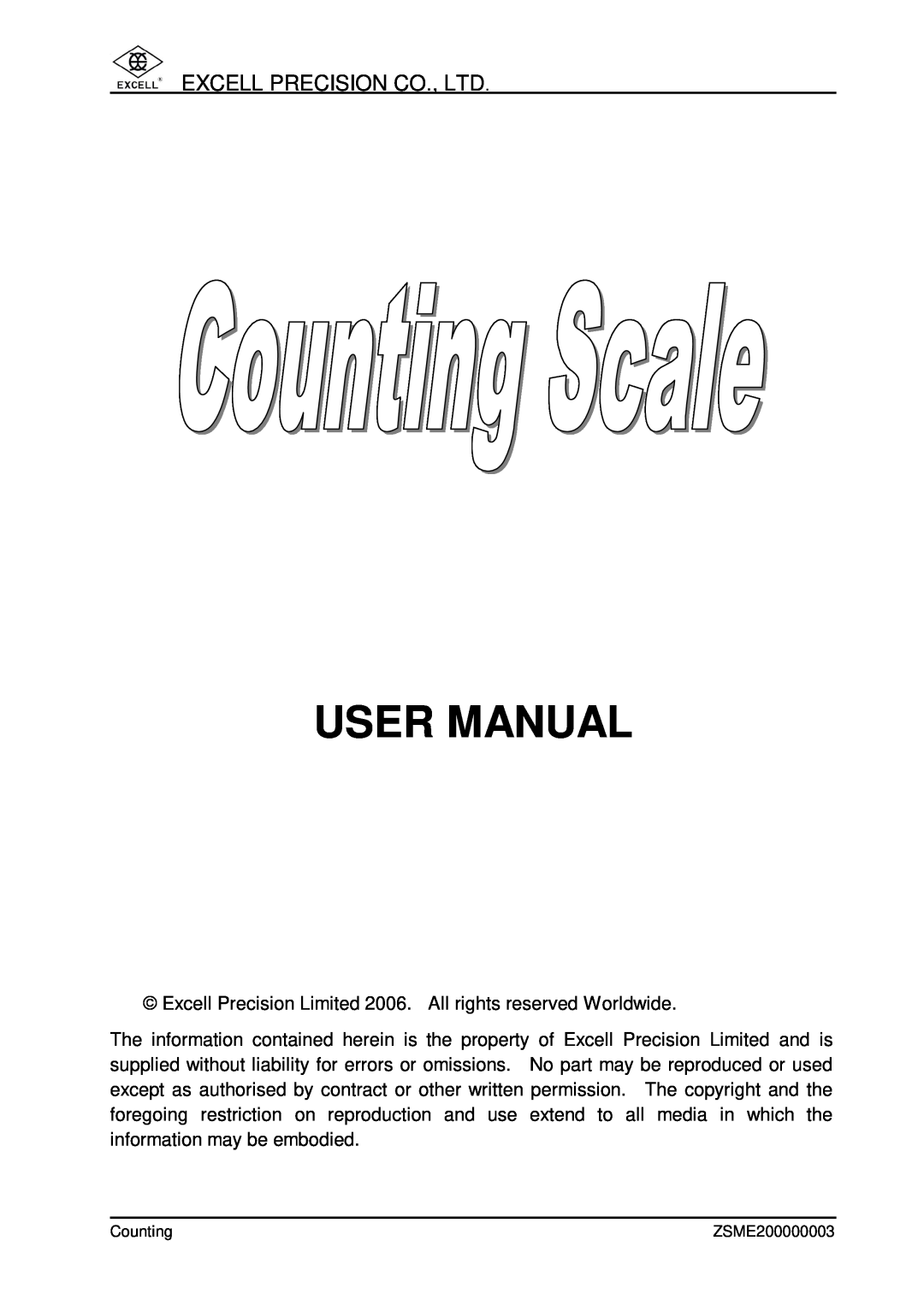 Excell Precision Counting Scale user manual User Manual 