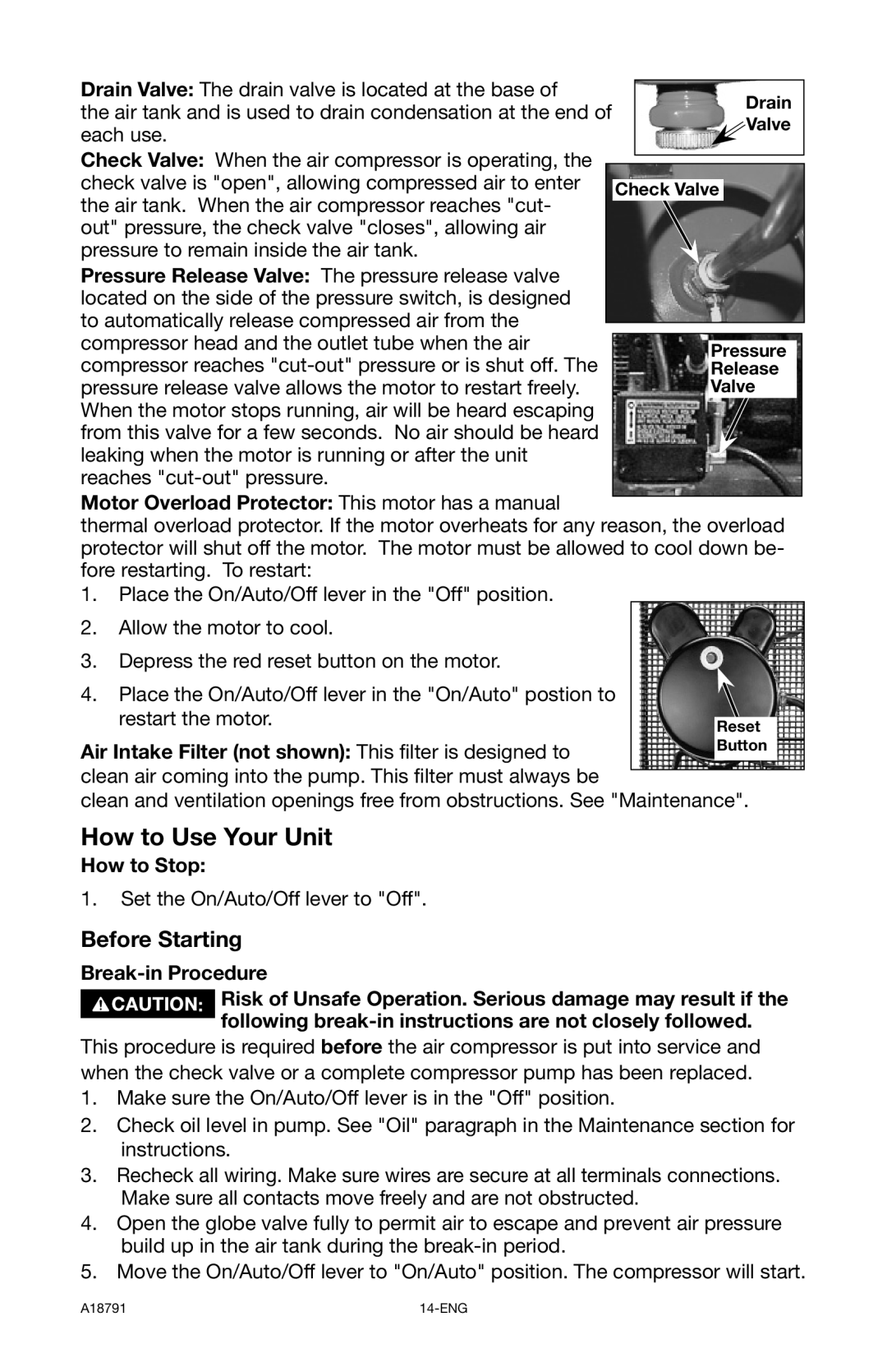 Excell Precision E7540 operation manual Before Starting, Motor Overload Protector This motor has a manual, How to Stop 