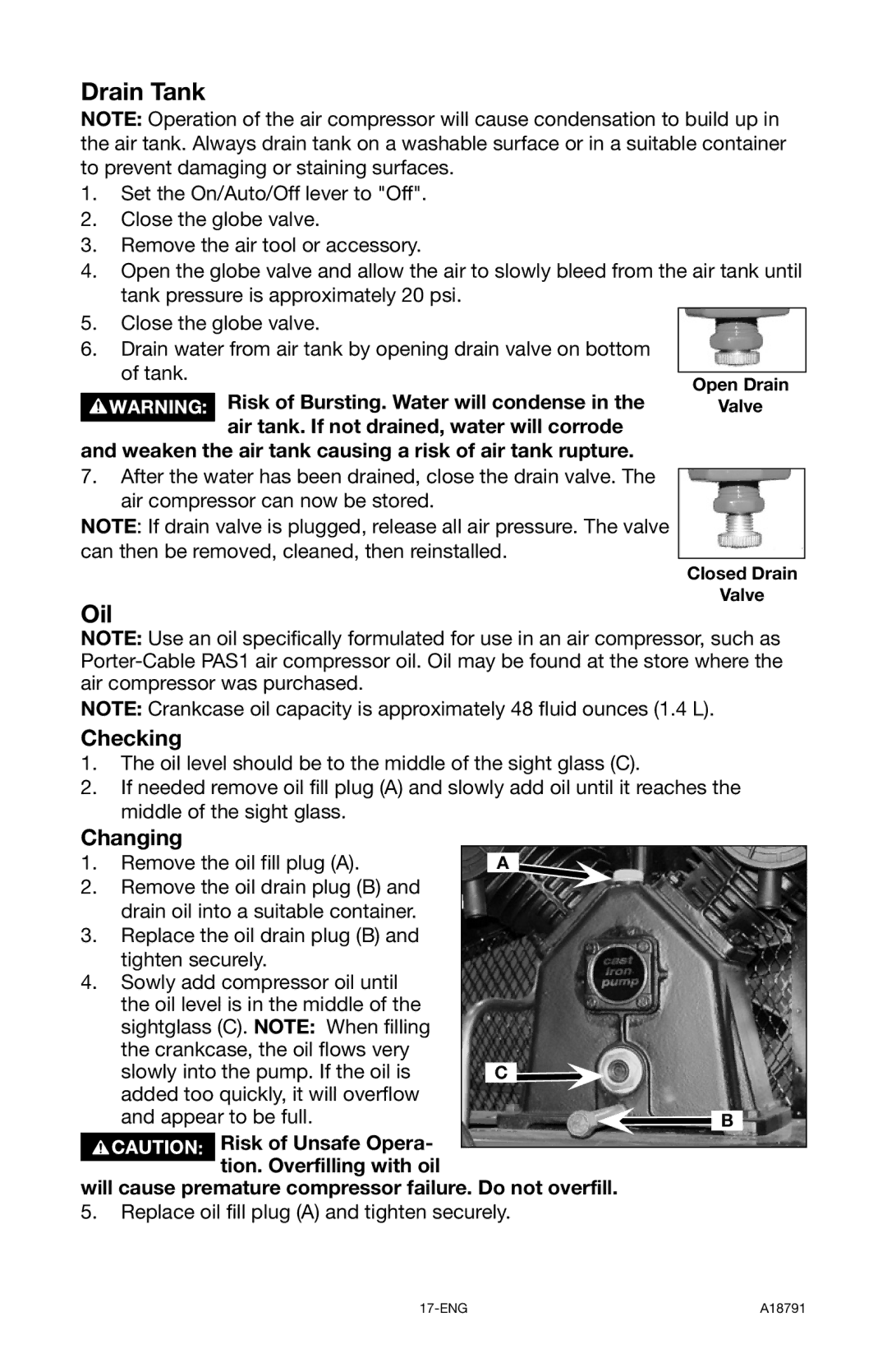 Excell Precision E7540 operation manual Checking, Changing, Remove the oil fill plug a 