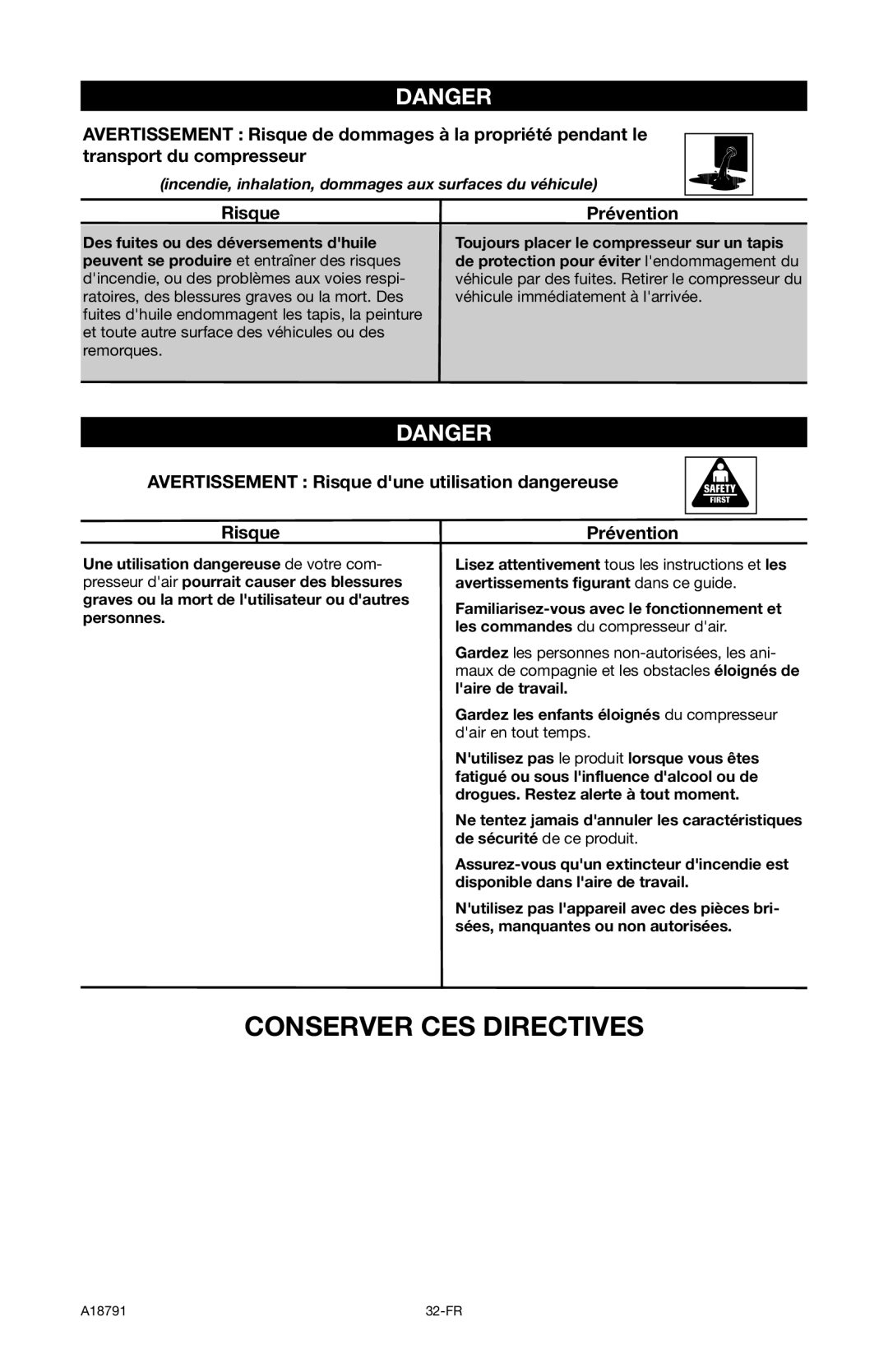 Excell Precision E7540 operation manual Avertissement Risque dune utilisation dangereuse 