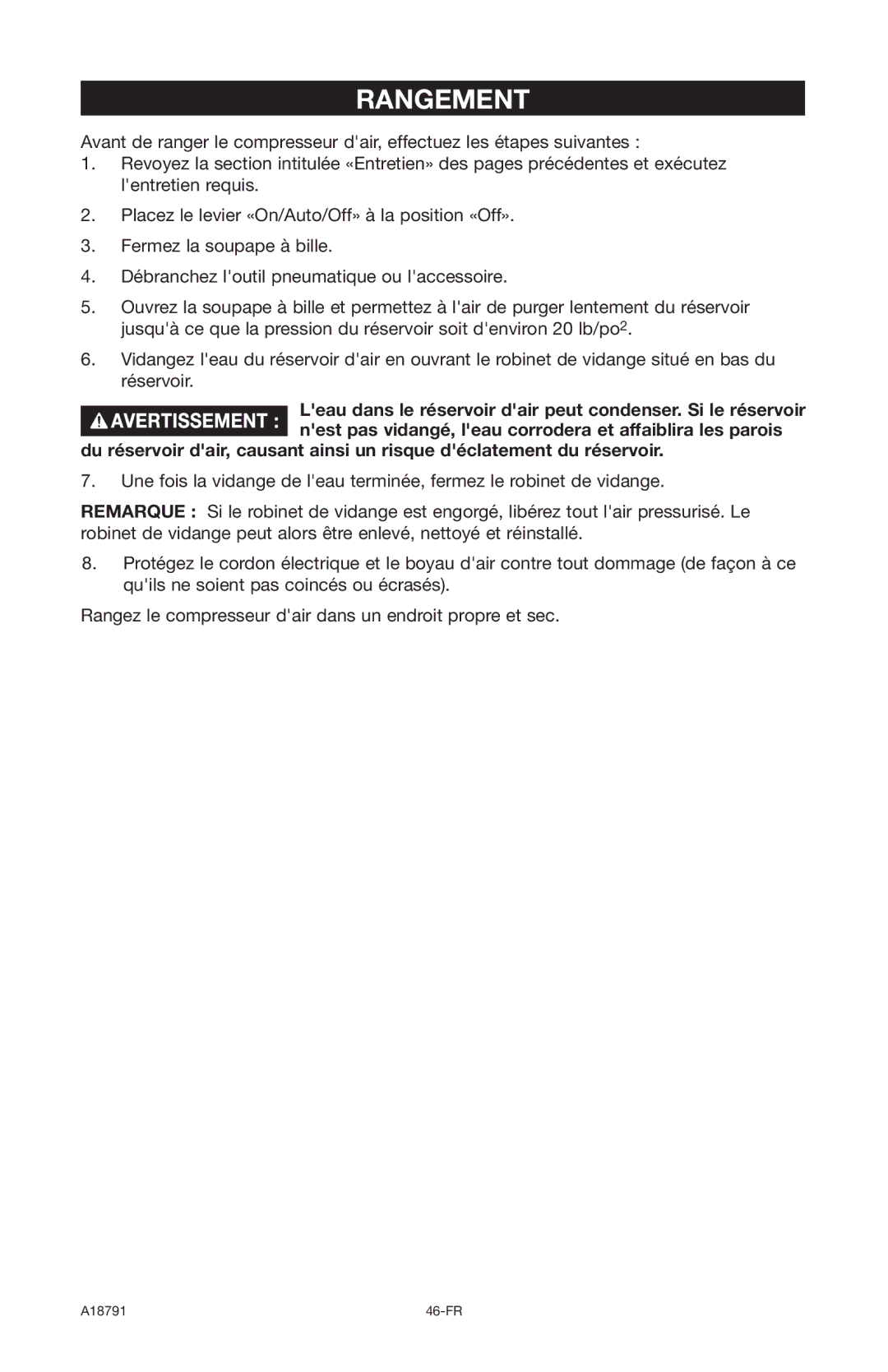 Excell Precision E7540 operation manual Rangement 