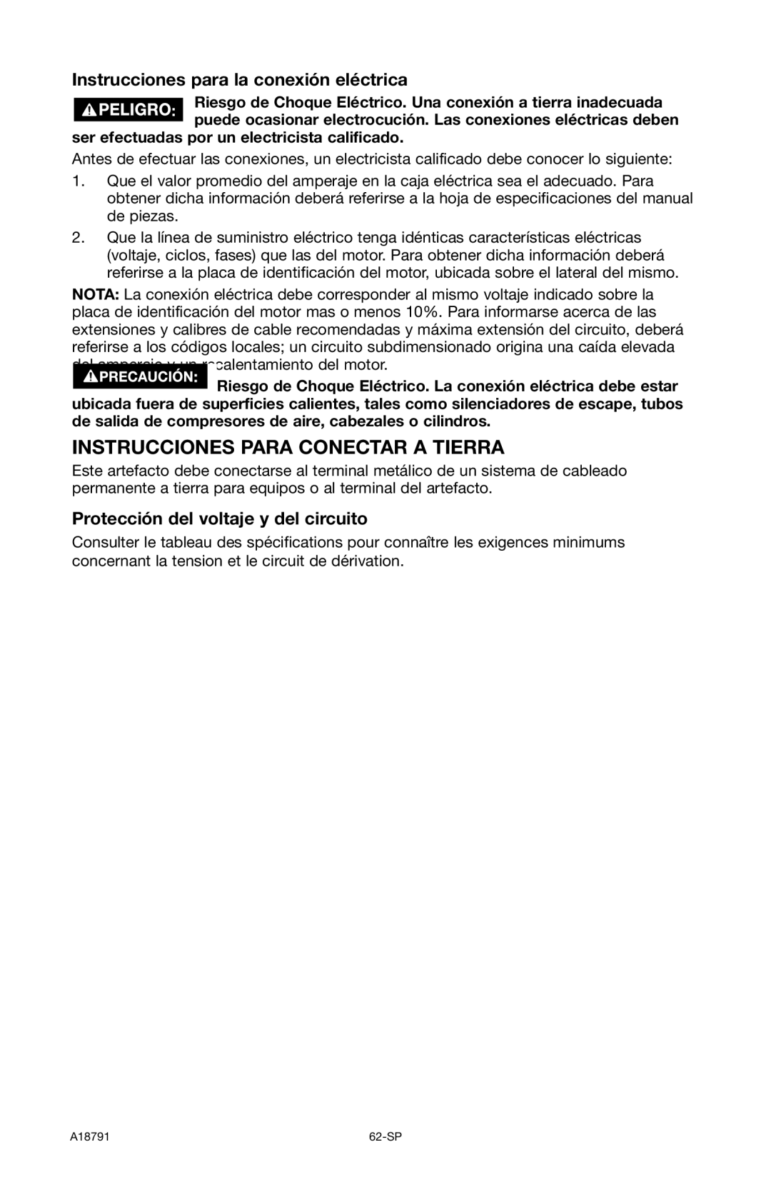 Excell Precision E7540 operation manual Instrucciones para la conexión eléctrica, Protección del voltaje y del circuito 